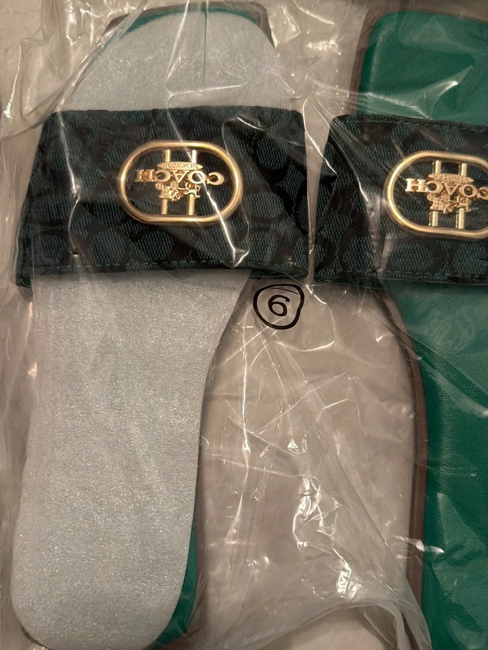 Coach Green and Black Signature Logo Slide Sandals